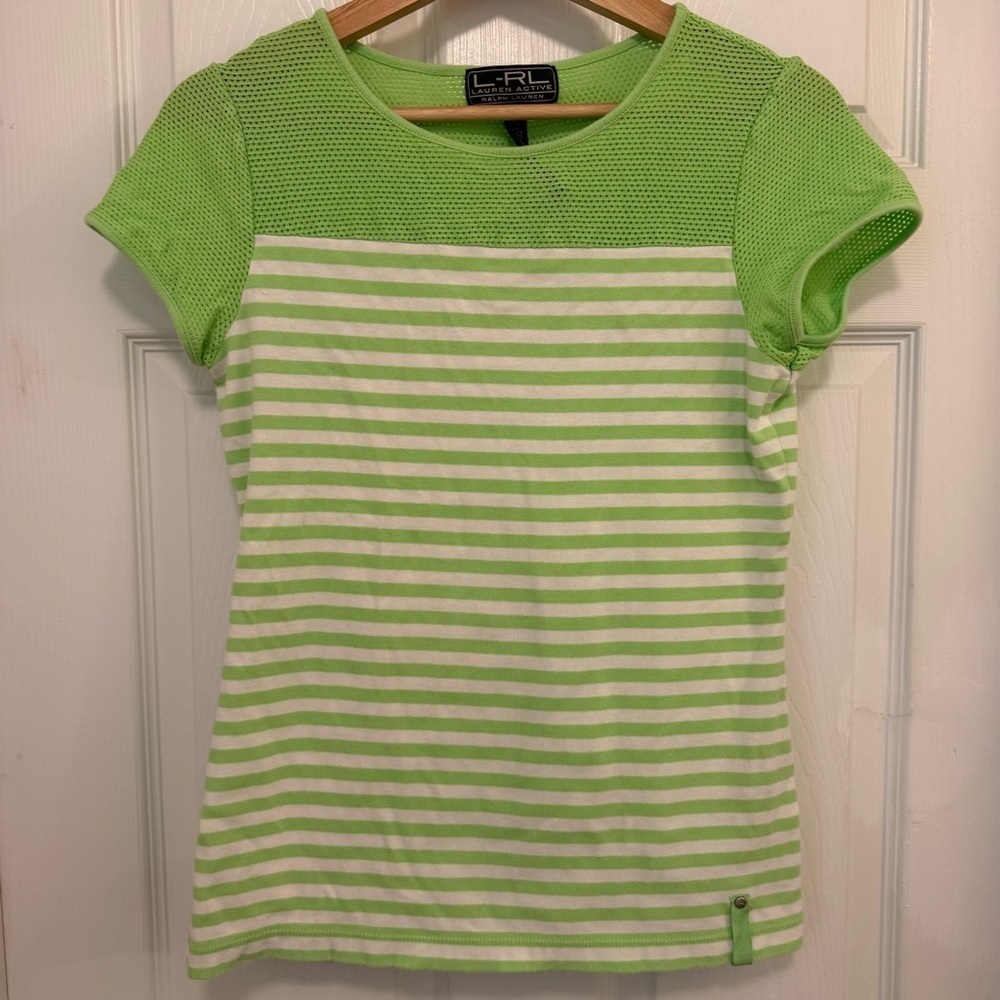 EUC Vintage Lauren Ralph Lauren Active Mesh Striped Green Shirt